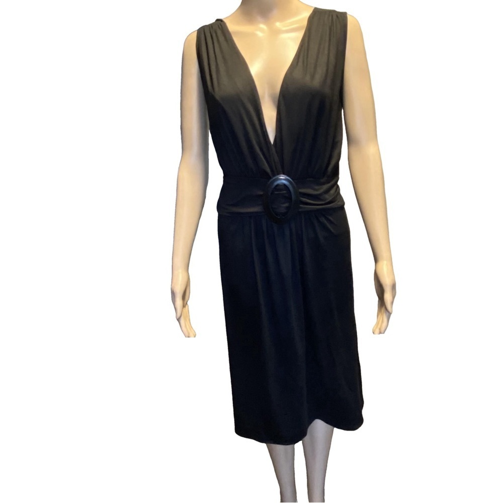Star Vixen Plunging Neckline Empire Waist Black Midi Dress Plus Size 3X